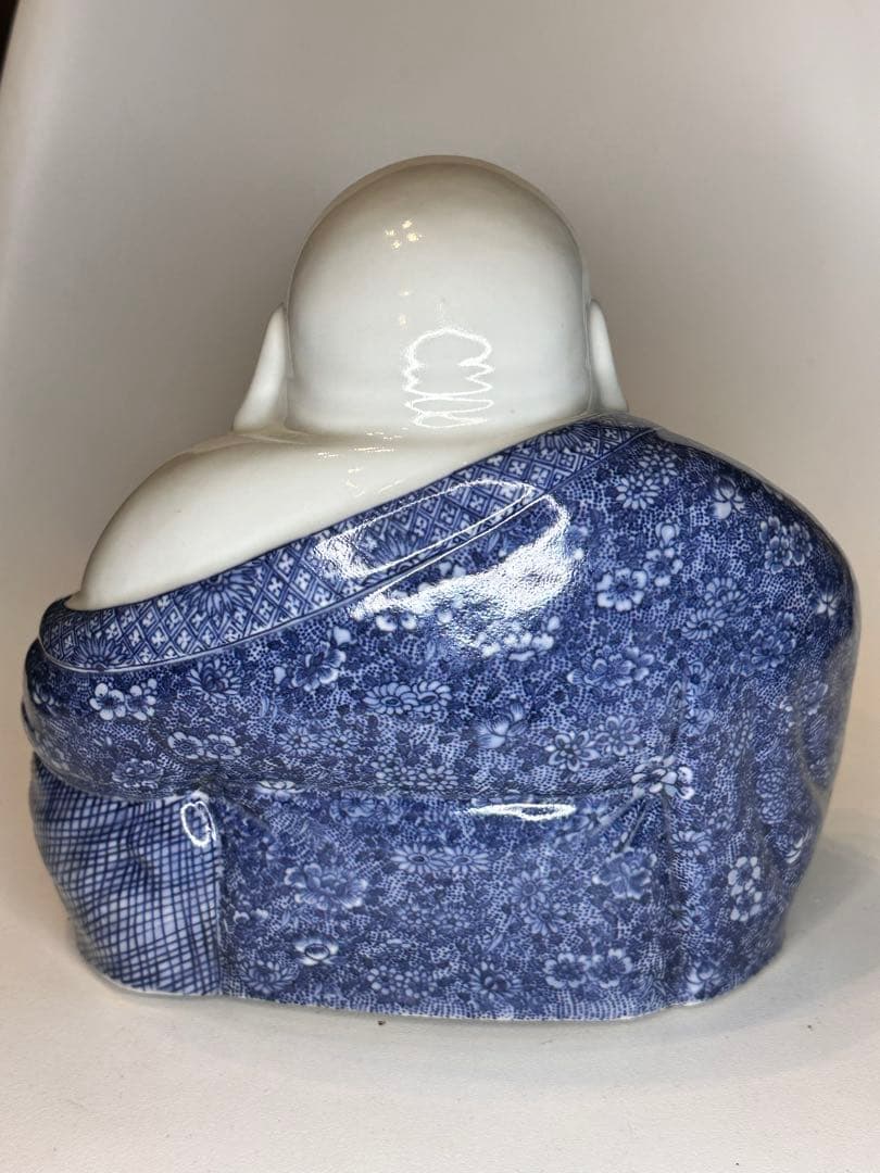 茂記生造　銘あり（底款）　青花染付　陶製仏像　置物／観賞用　時代物