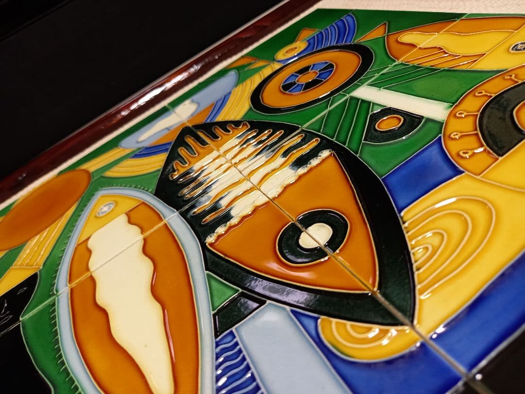 1970's　北欧　ポストモダン　抽象画　確認　タイル　アート　フィッシャーマン