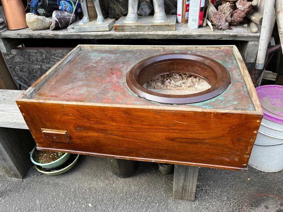 長火鉢、銅板長火鉢、木製長火鉢、 天板銅製長火鉢、レトロ長火鉢、火鉢、焼物火鉢