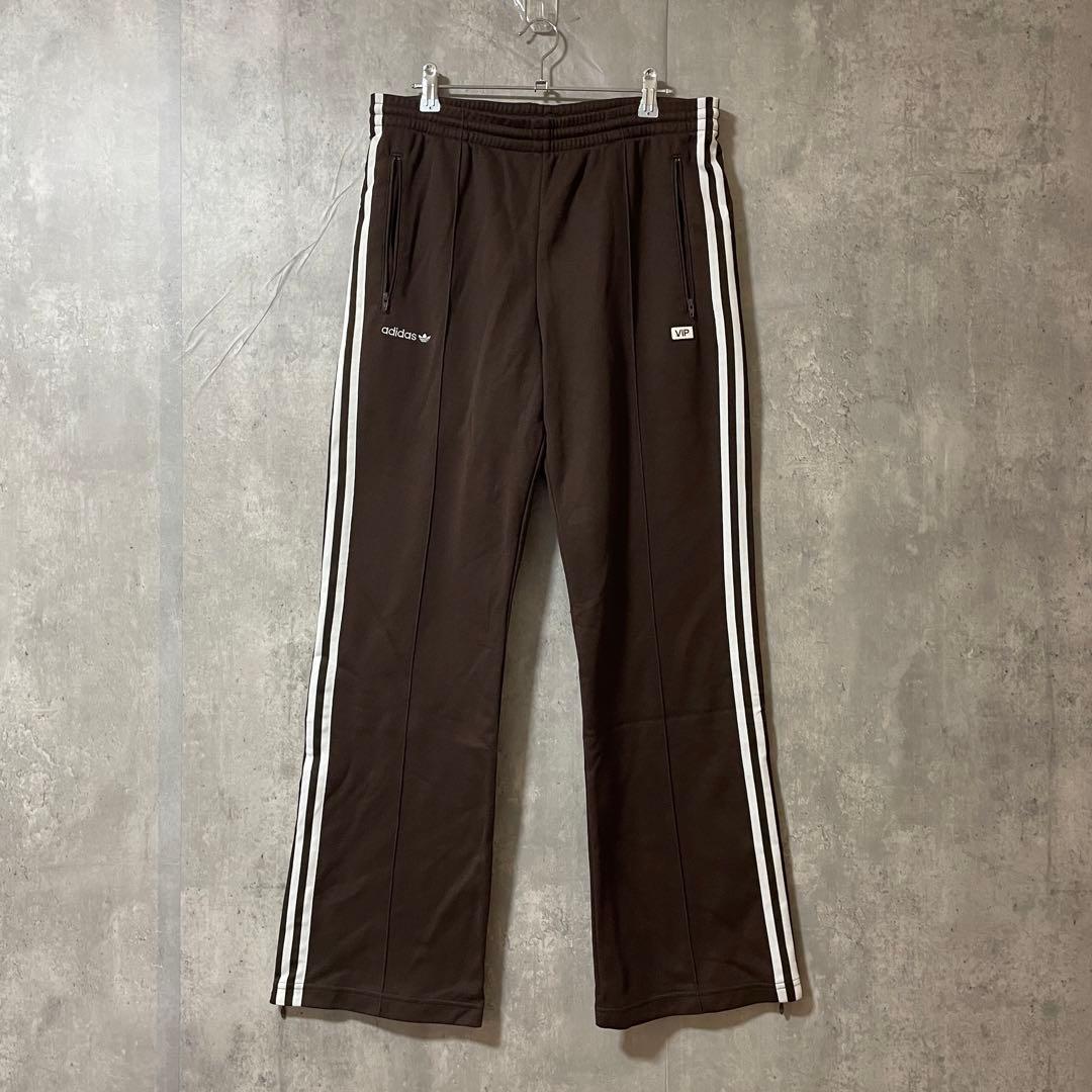 adidasアディダストラックパンツジャージ茶色ブラウン刺繍ロゴワイドフレア希少