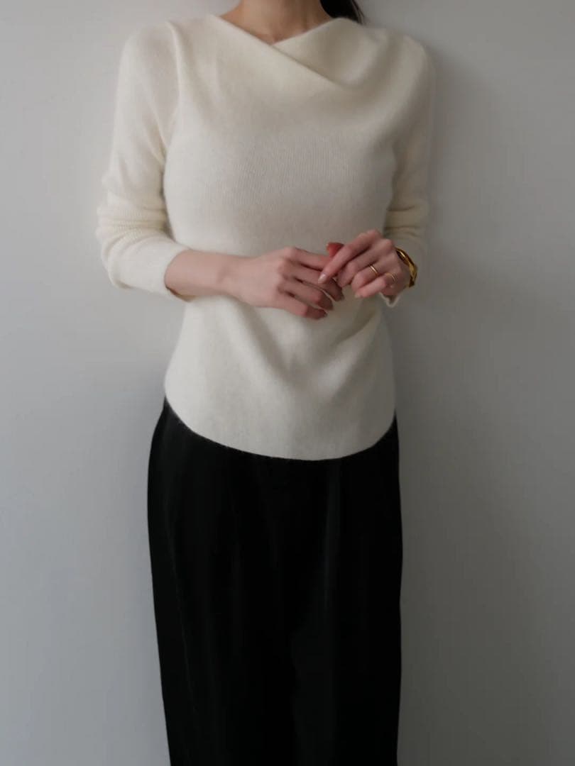 トップス celon raccoon wool drape neck knit ivory