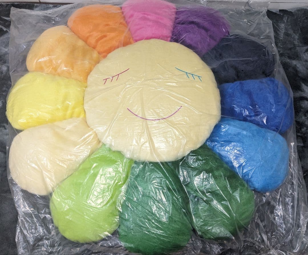 お花クッション 1.5m レインボー x ホワイト 村上隆 フラワークッション