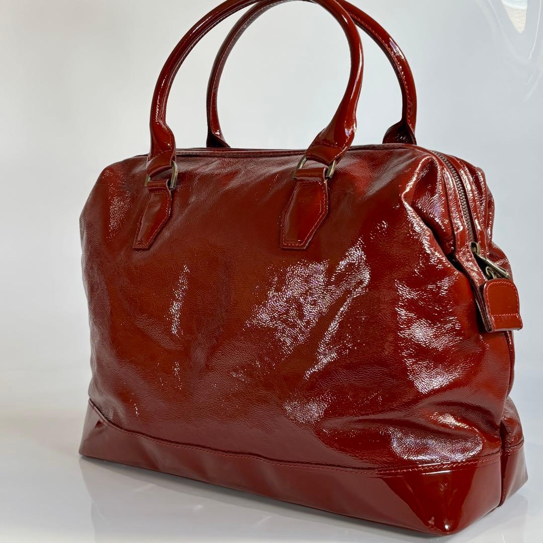 極美品 ロンシャン レジェンド パテントレザー ドクターバッグ ハンドバッグ 赤