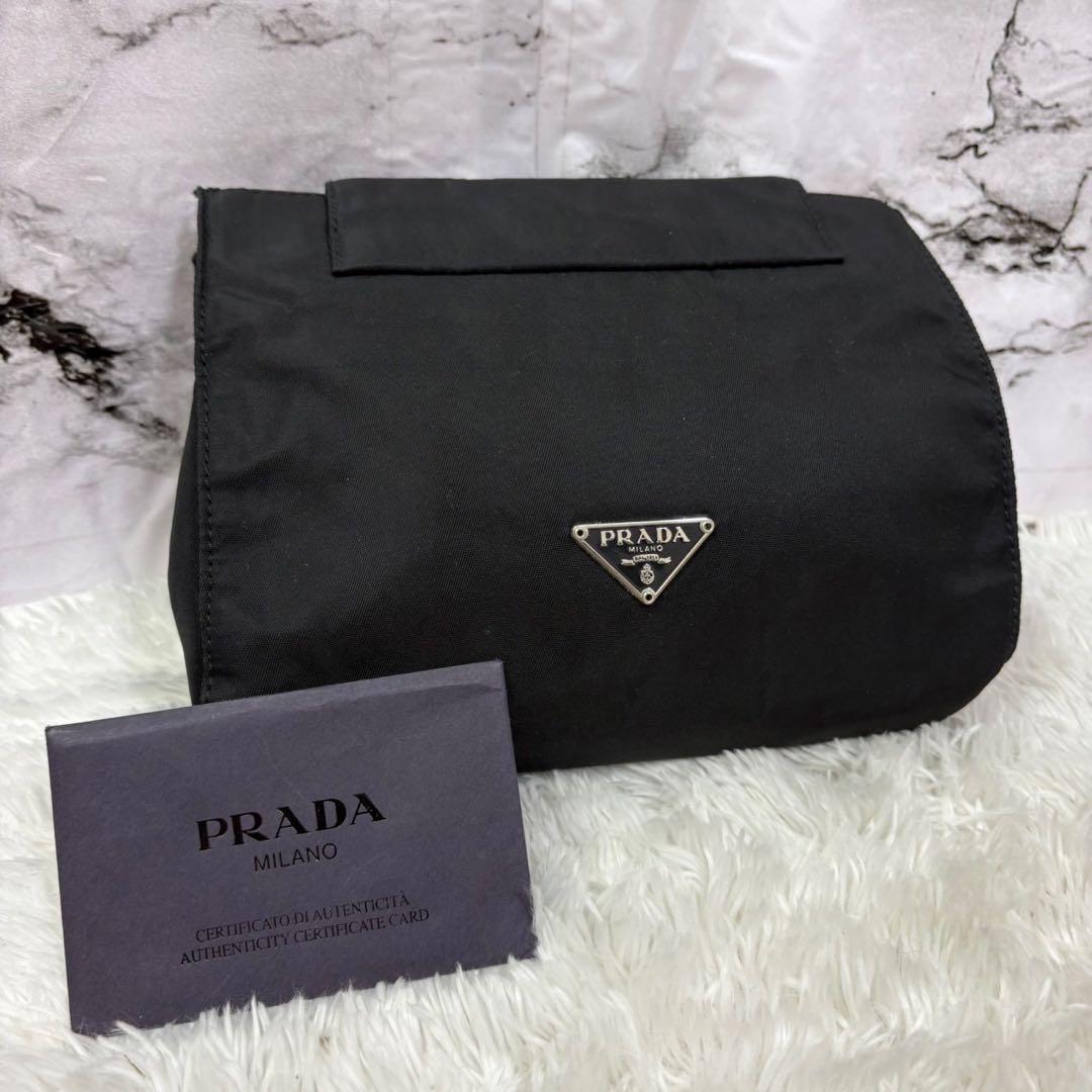 PRADA アクセサリーポーチ ナイロン 三角ロゴ ギャランティ付 MV459