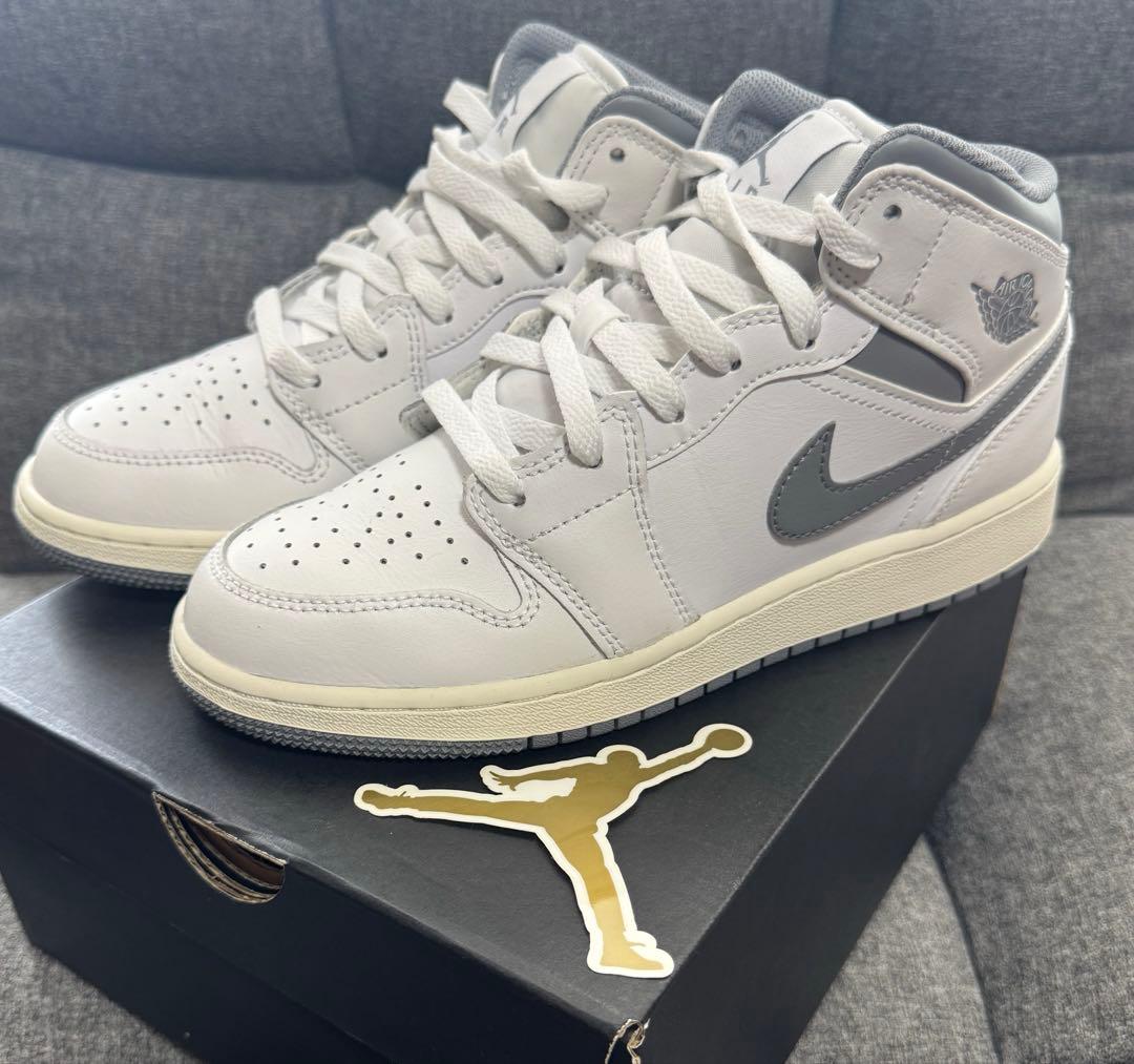 靴 AIR JORDAN 1 MID GS WHITE/STEALTH