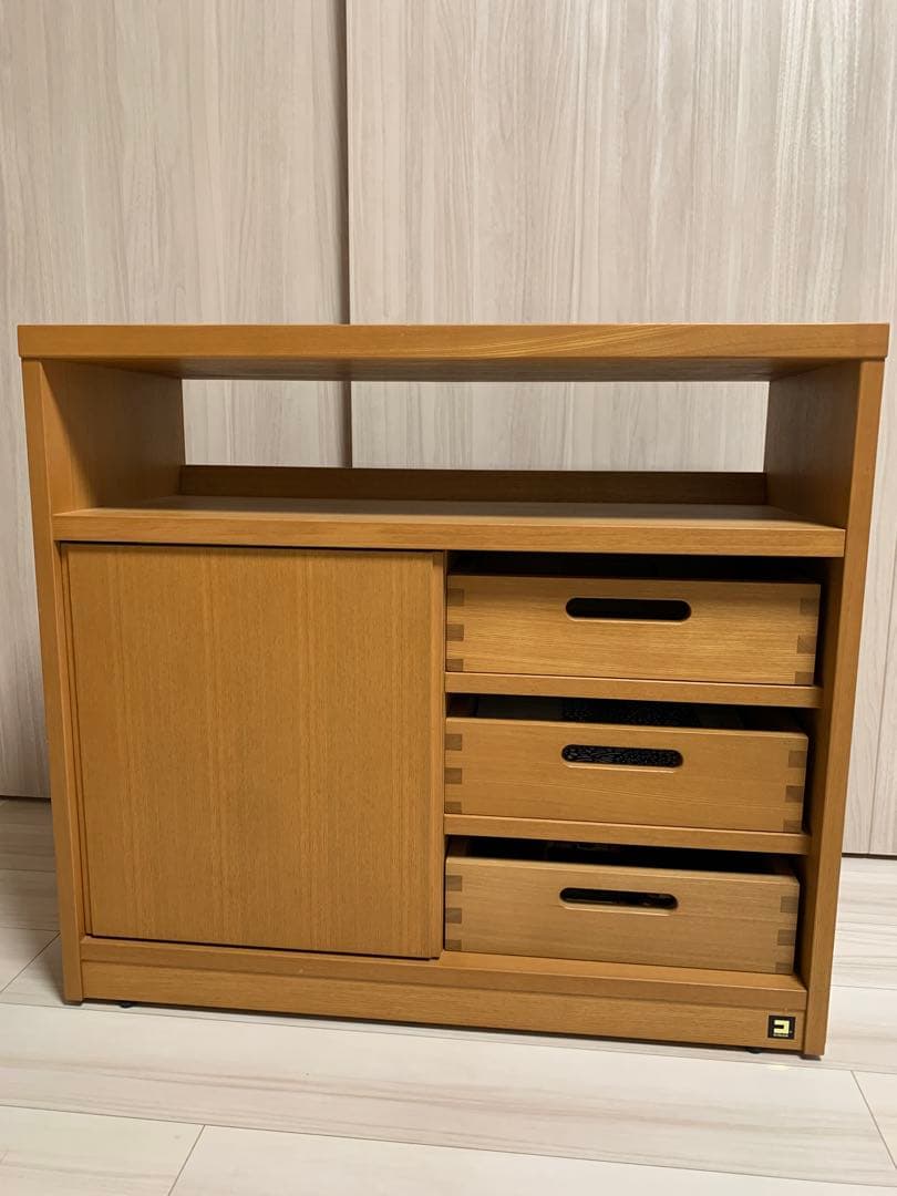 コスガ　タモ材天然木キャビネット　キャスター付 送料込み