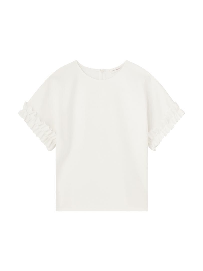 ポンチギャザーフリルフレンチカットソー ホワイト