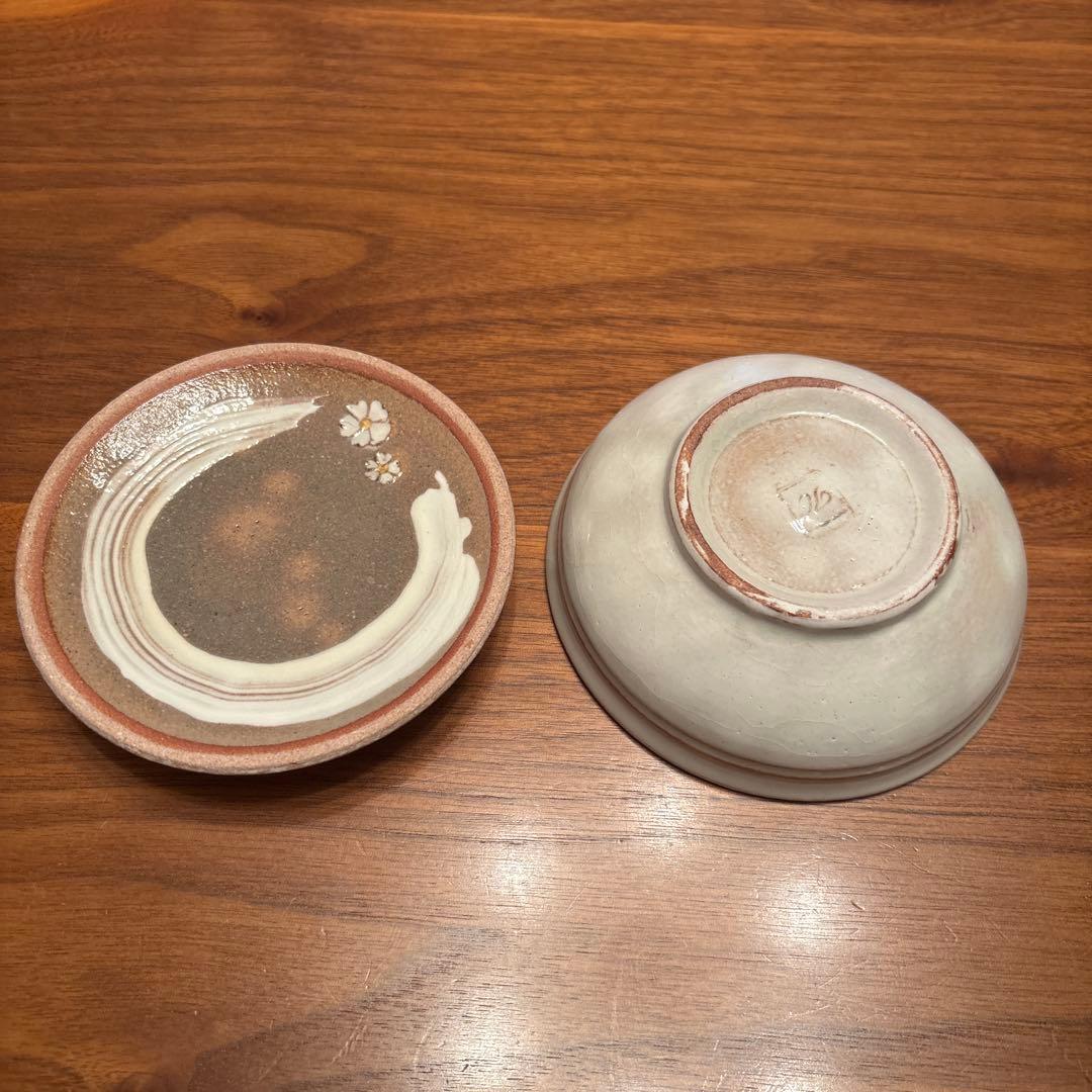 原稔　クリスマスリース茶碗　桜蓋付き容器　2点セット