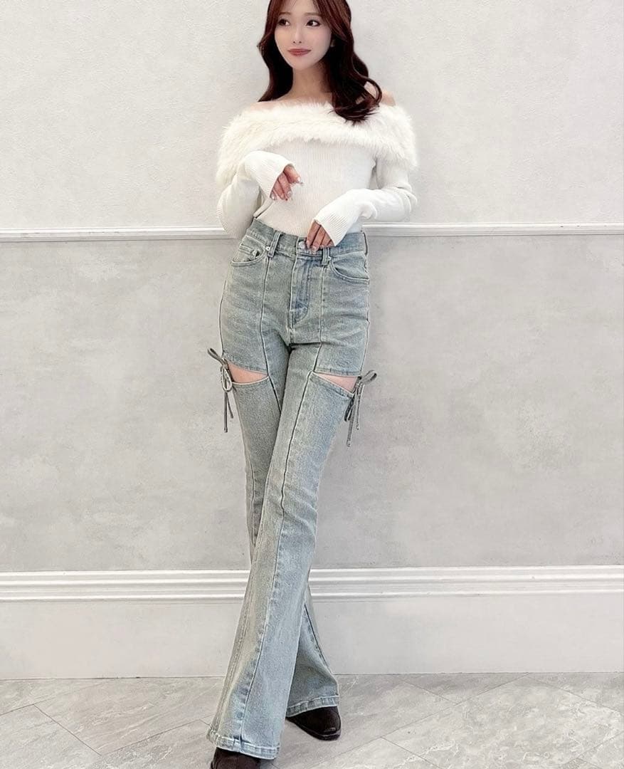 RESEXXY カットアウトリボンデニムパンツ