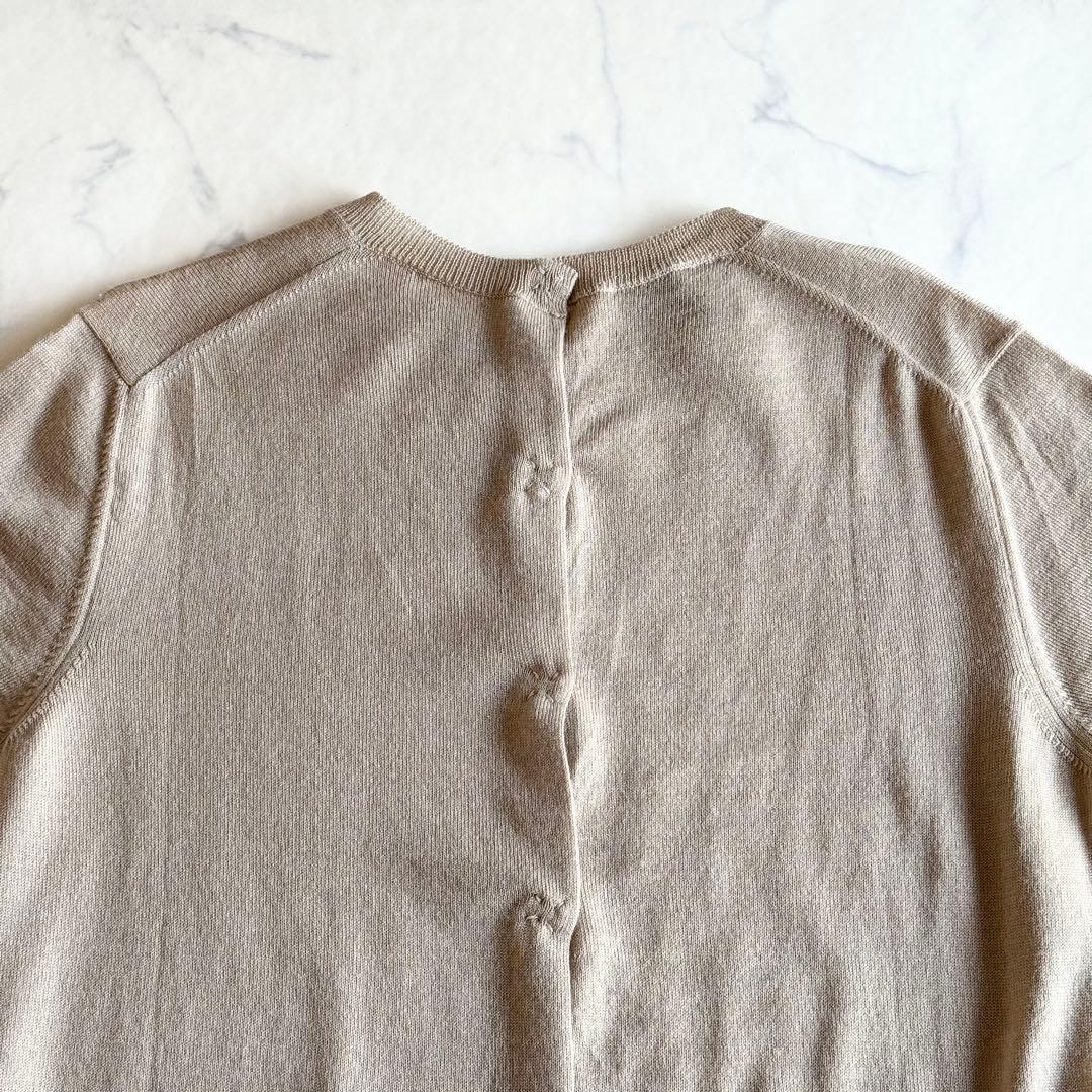 美品 プラダ ウールシルクニット バックボタン クルーネック 半袖 ベージュ M