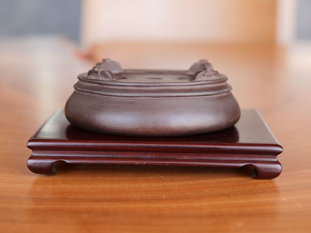 【植松陶翠】紫泥内縁楕円鉢