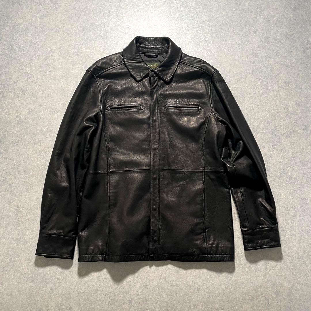 【美品】エディーバウワー 上質 レザージャケット カーコート 黒 ラムレザー