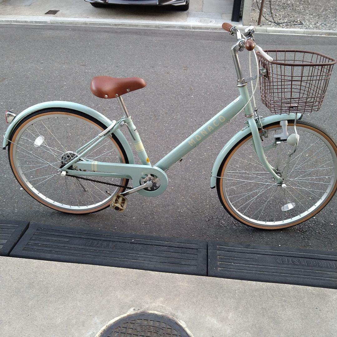 【中古美品】ミントグリーン 自転車24インチ前カゴ付き子供用 小柄な方にも