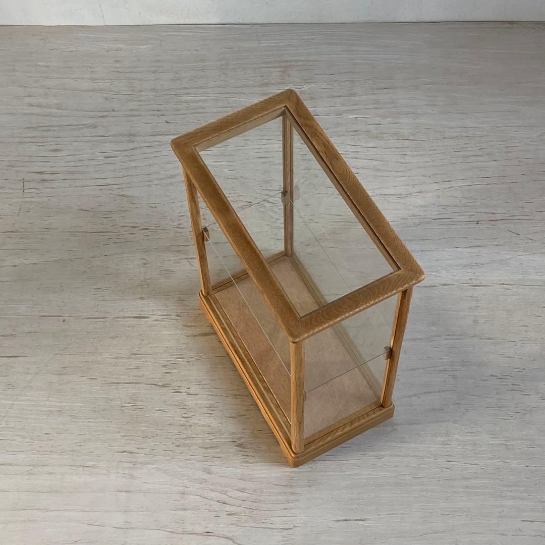 古い木製 ガラスケース 2段 卓上ショーケース 展示ケース オープンラック