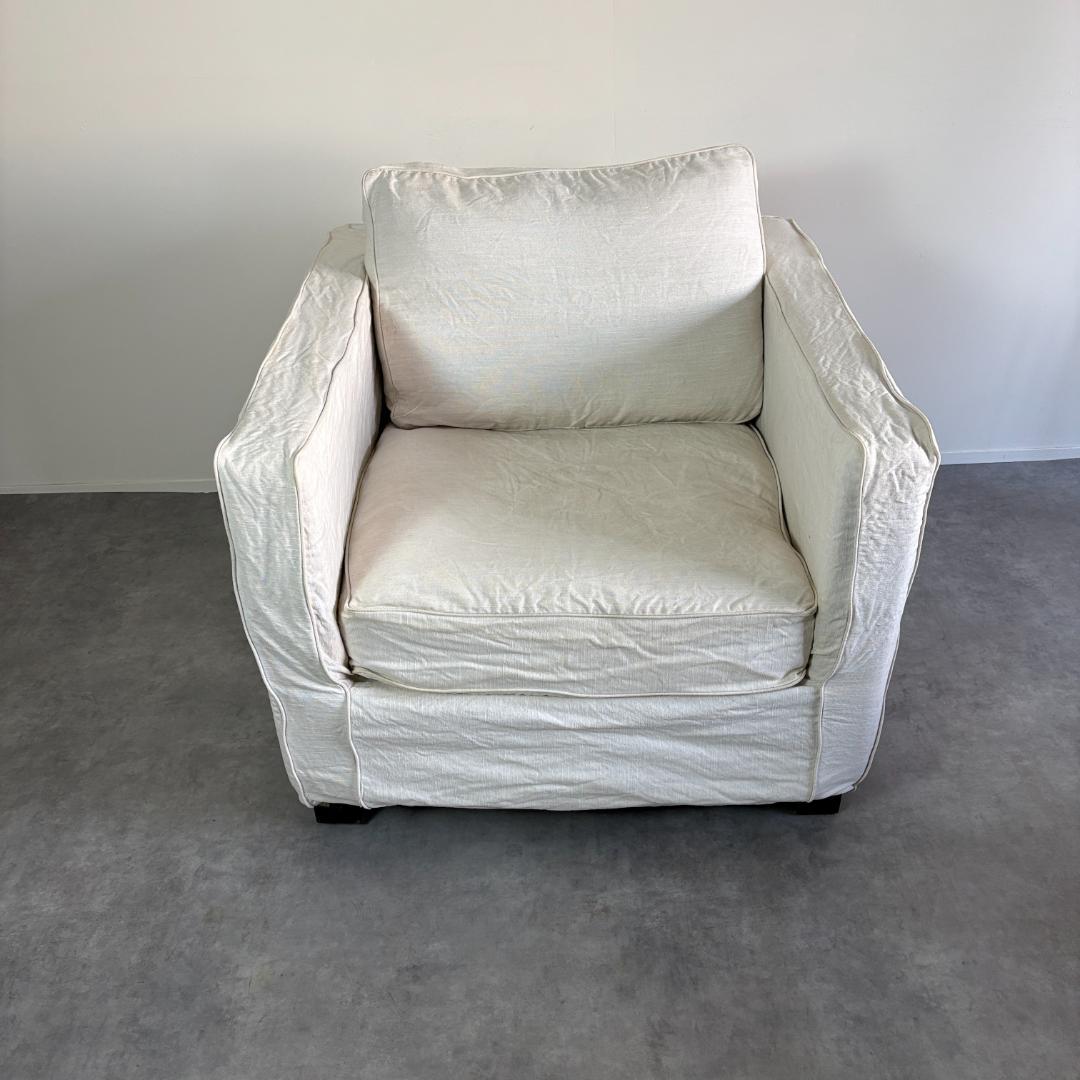 リネン　一人掛けソファ　白