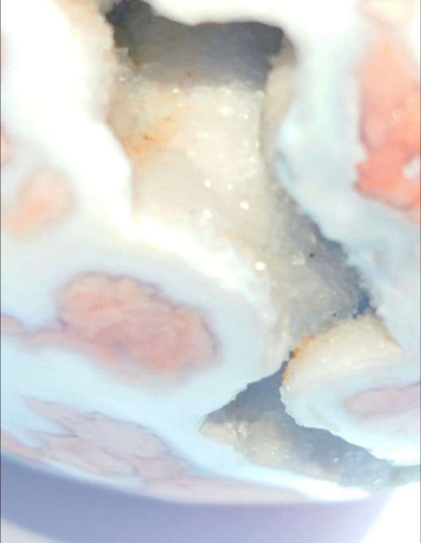 1点もの　天然石　ジオード桜瑪瑙　スカル　置き物　ピンクアゲート