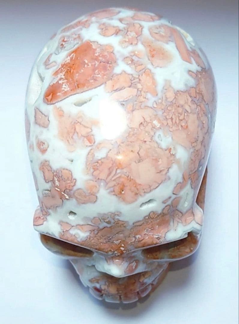 1点もの　天然石　ジオード桜瑪瑙　スカル　置き物　ピンクアゲート