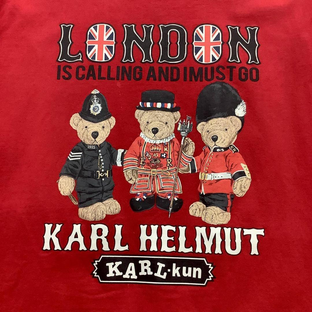 カールヘルム ベア メンズ 長袖Ｔシャツ レッド 春夏物 人気モデル サイズM