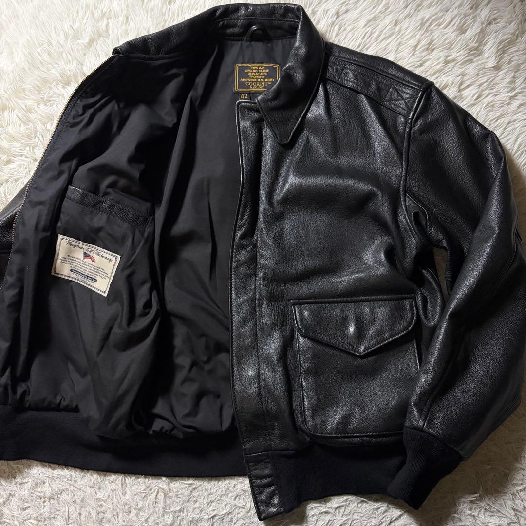 美品■COCKPIT USA フライトジャケット　A-2 ブラック　本革　42