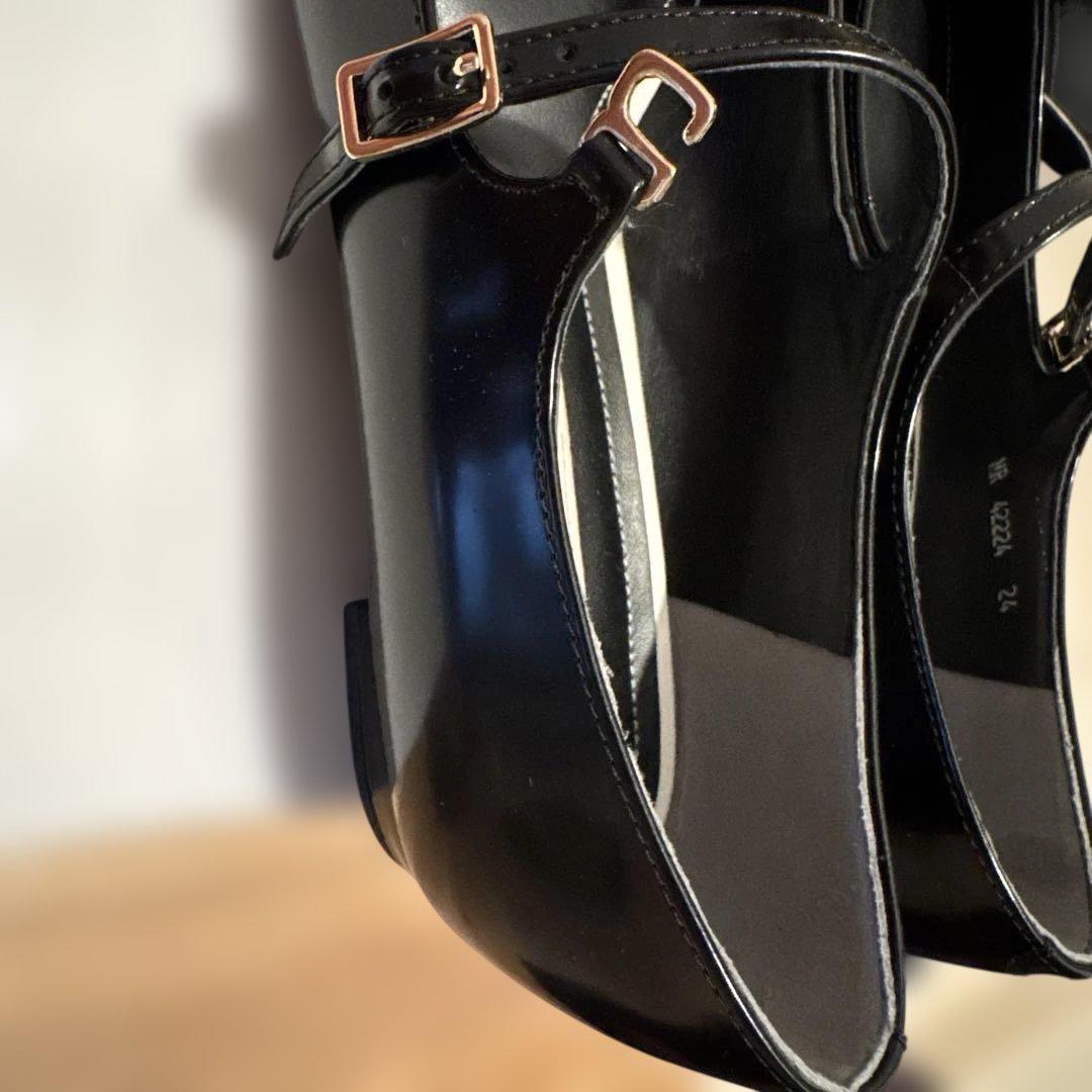 美品　DIANA パンプス　24cm ポインテッドトゥ　フラット　ブラック