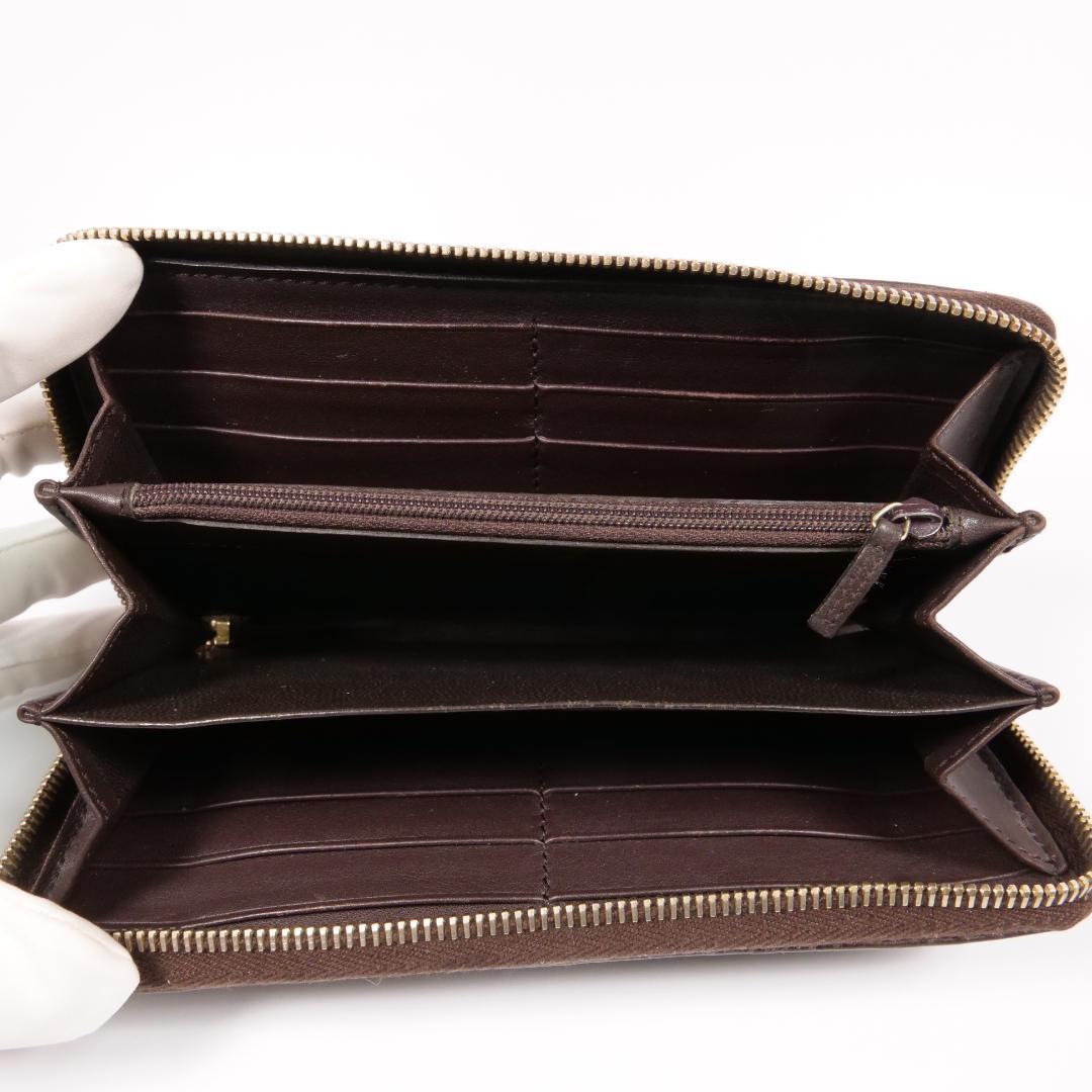 美品✨グッチ 長財布 ラウンドファスナー シマ GG型押し レザー ブラウン