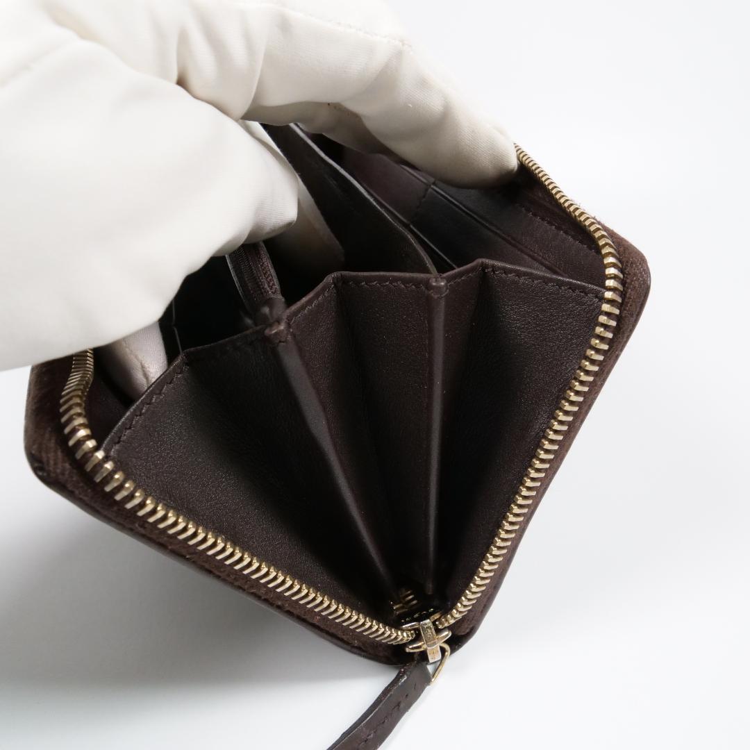 美品✨グッチ 長財布 ラウンドファスナー シマ GG型押し レザー ブラウン