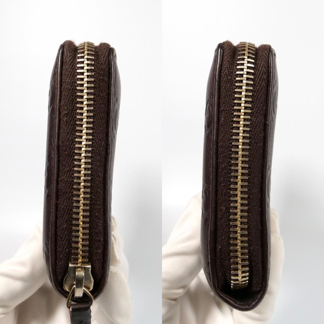 美品✨グッチ 長財布 ラウンドファスナー シマ GG型押し レザー ブラウン