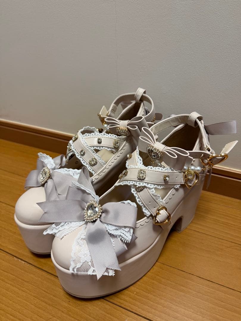 新品未使用品 LIZLISA クロスストラップリボンパンプス ピンク L