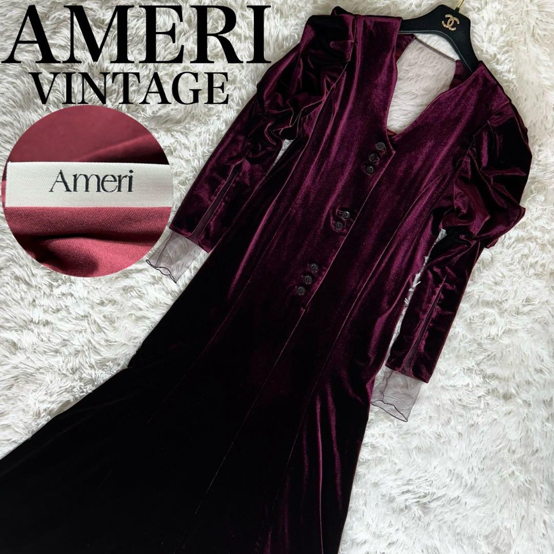 ワンピース AMERI VELOUR PUFF SLEEVE DRESS S