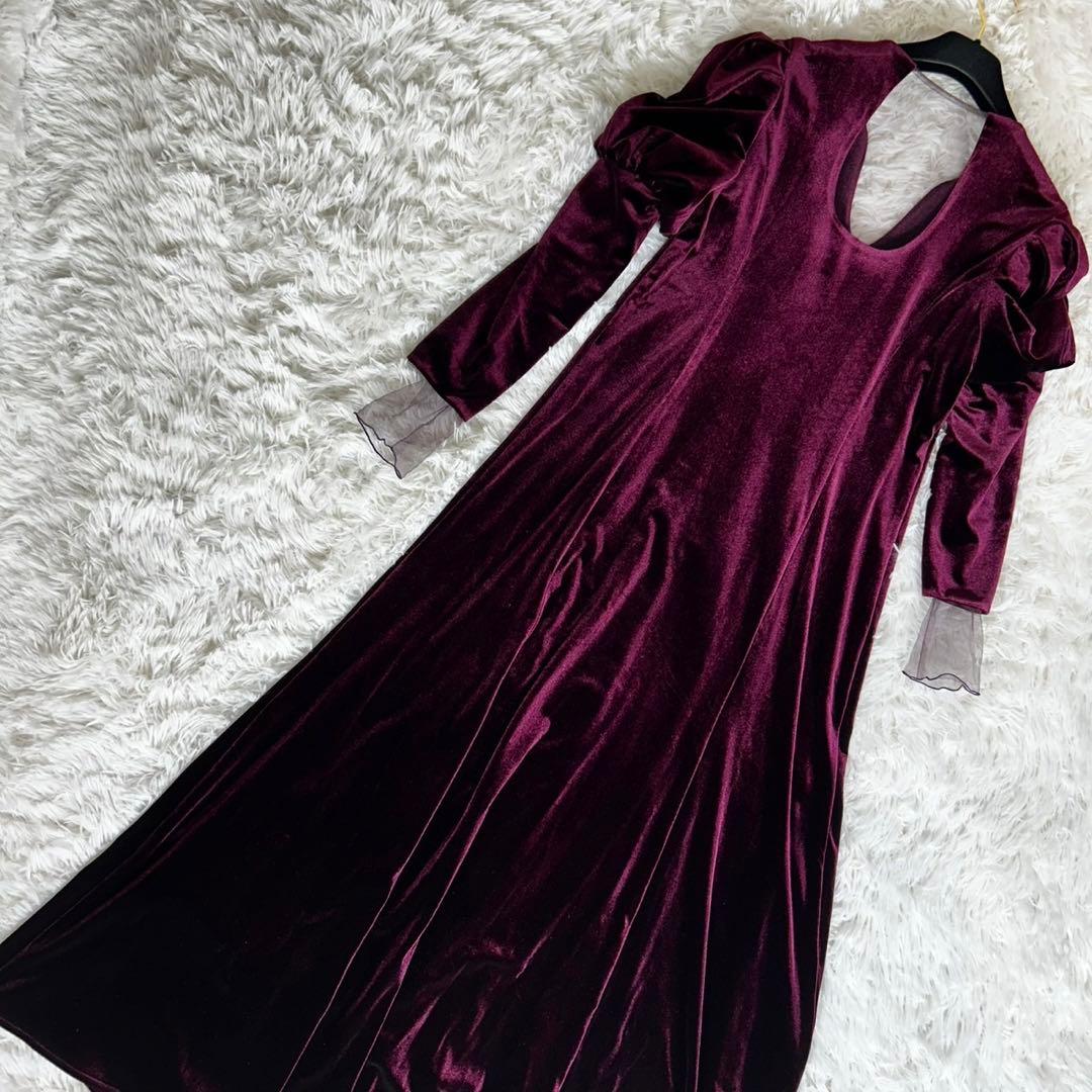 ワンピース AMERI VELOUR PUFF SLEEVE DRESS S