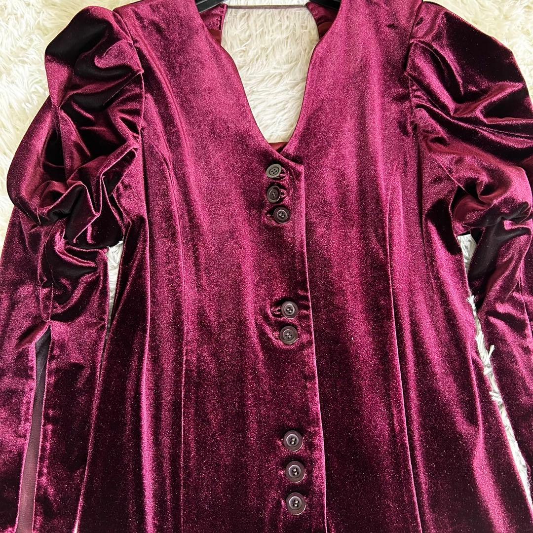 ワンピース AMERI VELOUR PUFF SLEEVE DRESS S
