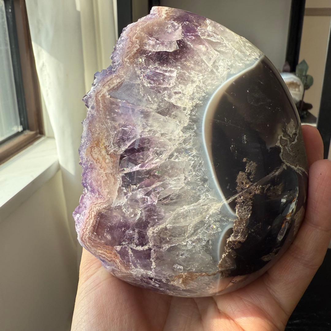 天然石アメジストのドーム　置物　台座付きNO.010915