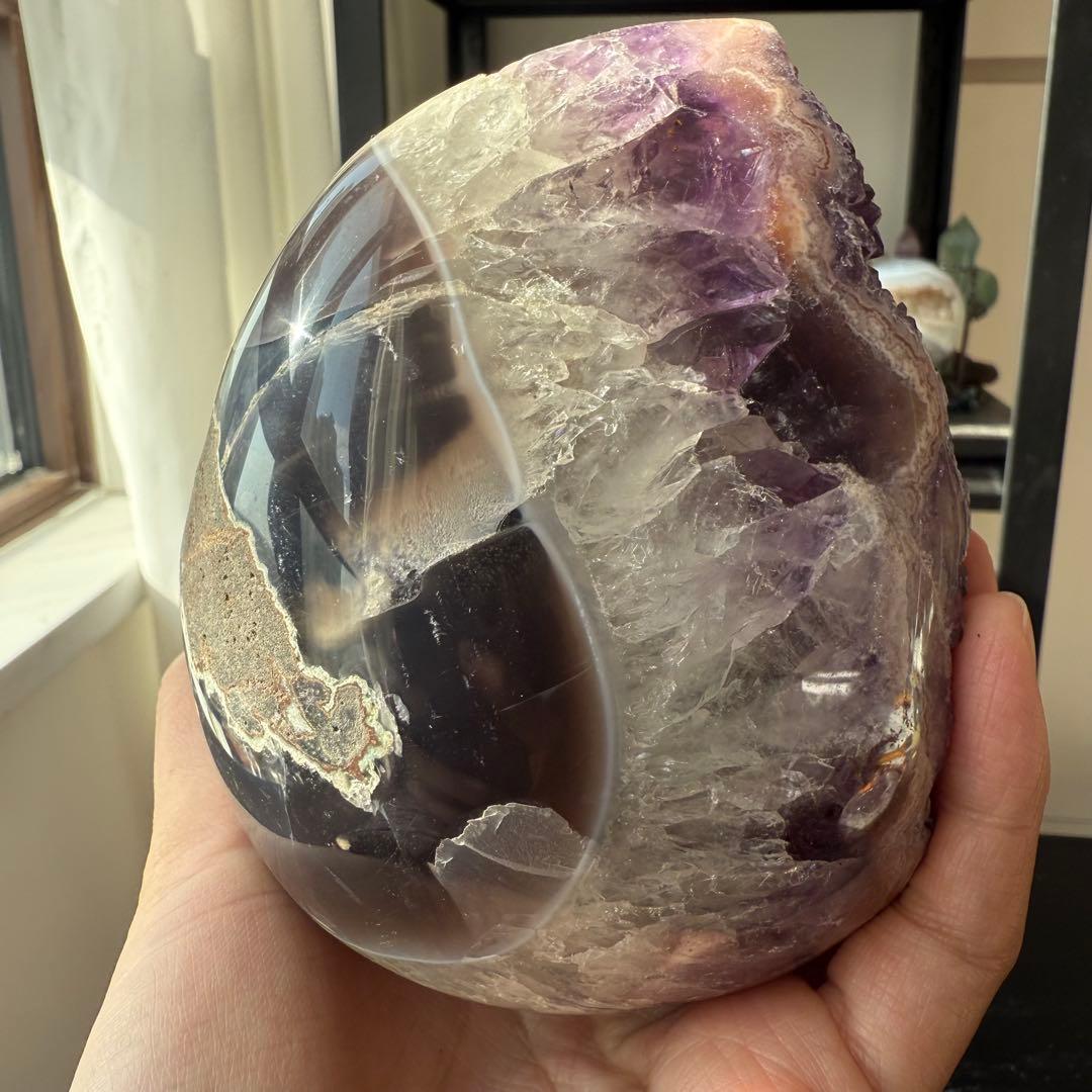 天然石アメジストのドーム　置物　台座付きNO.010915