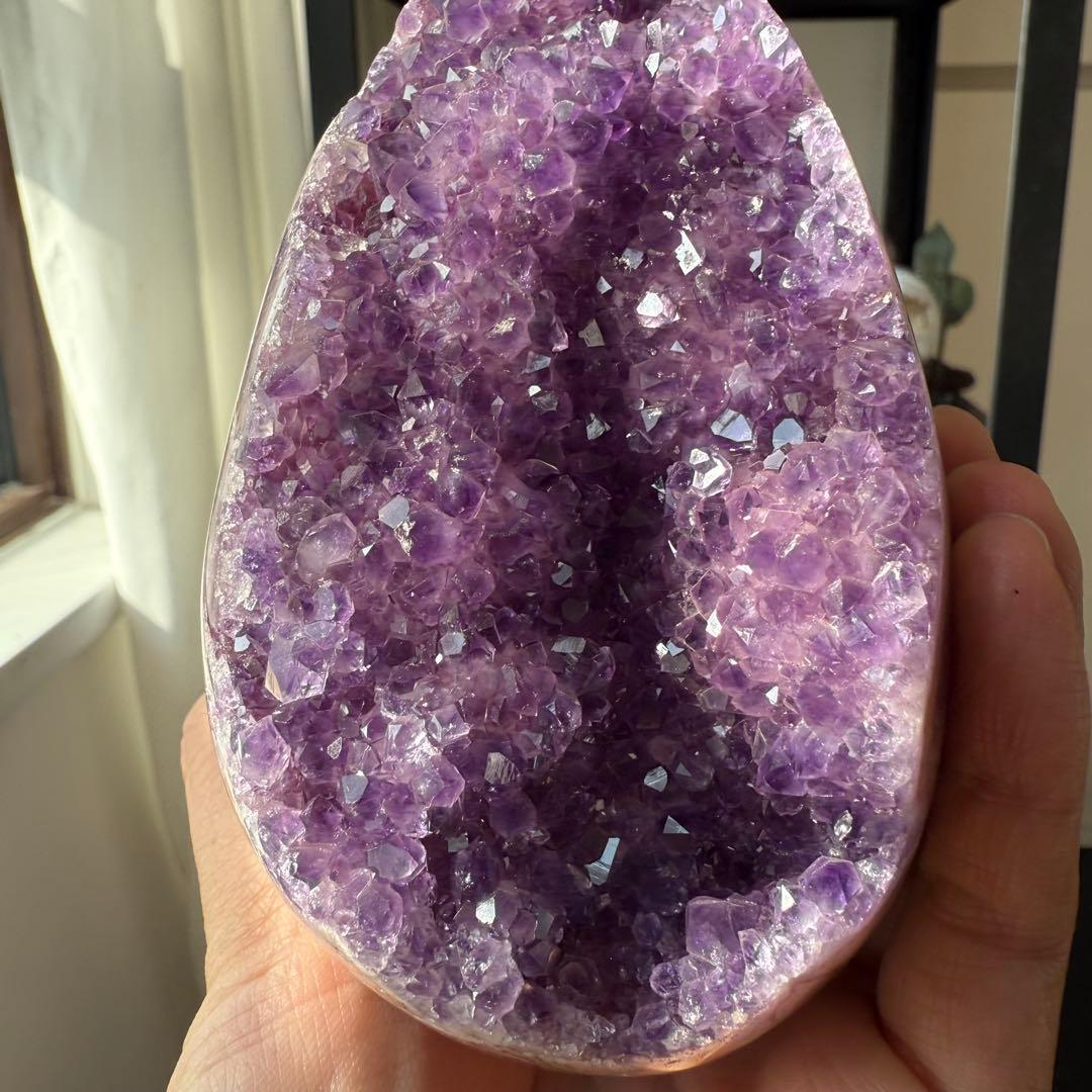 天然石アメジストのドーム　置物　台座付きNO.010915