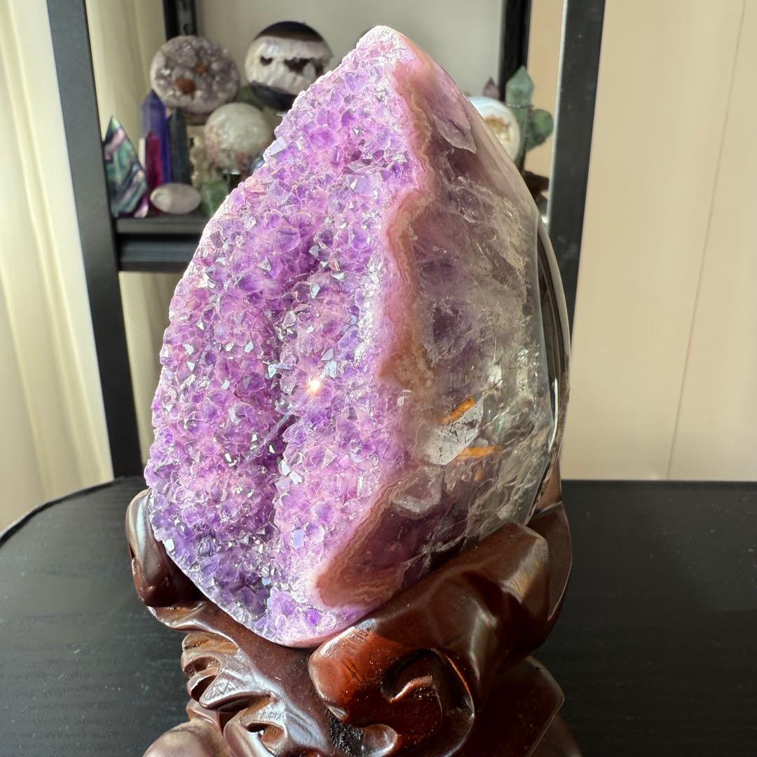 天然石アメジストのドーム　置物　台座付きNO.010915