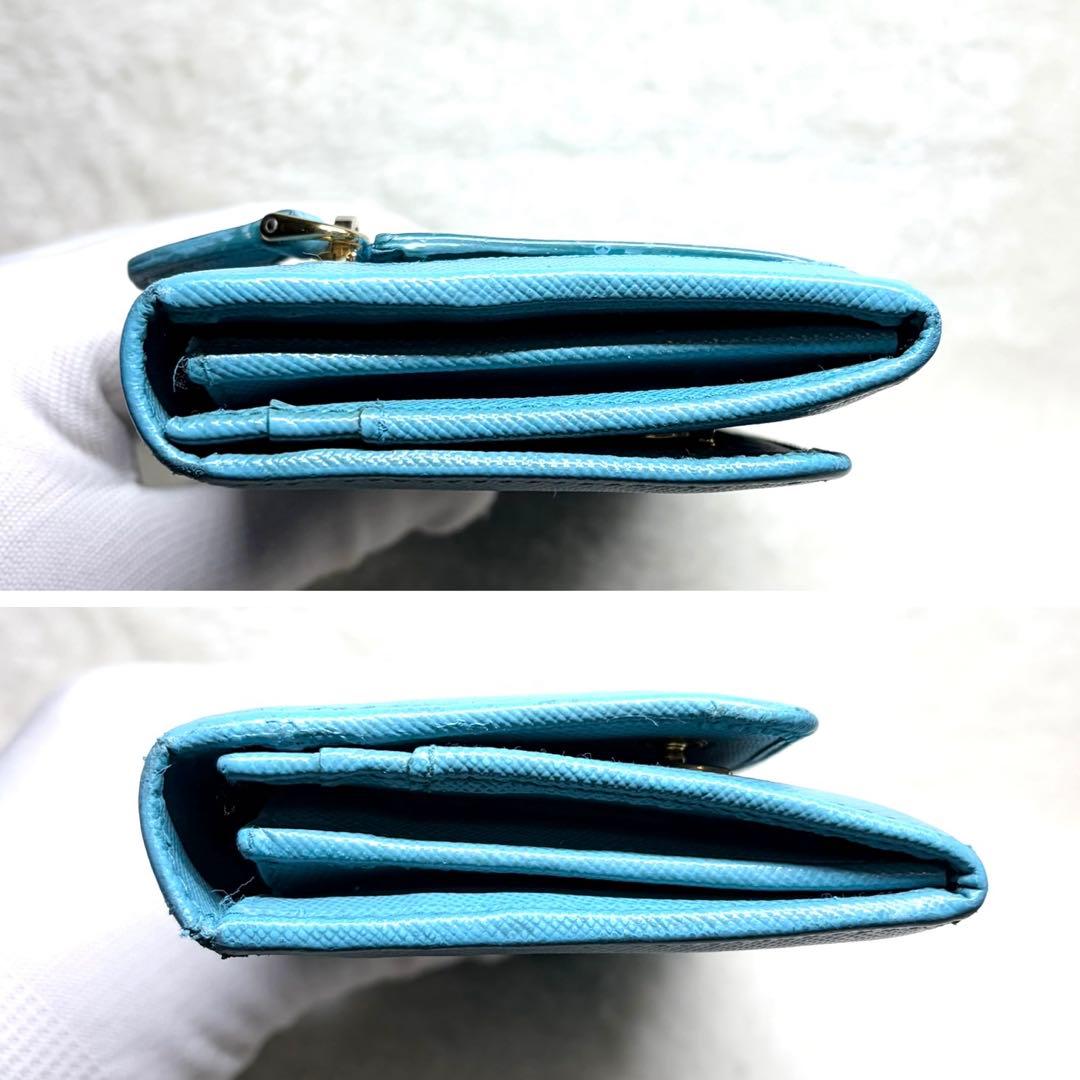 美品 PRADA プラダ サフィアーノレザー 二つ折り 長財布 ターコイズブルー
