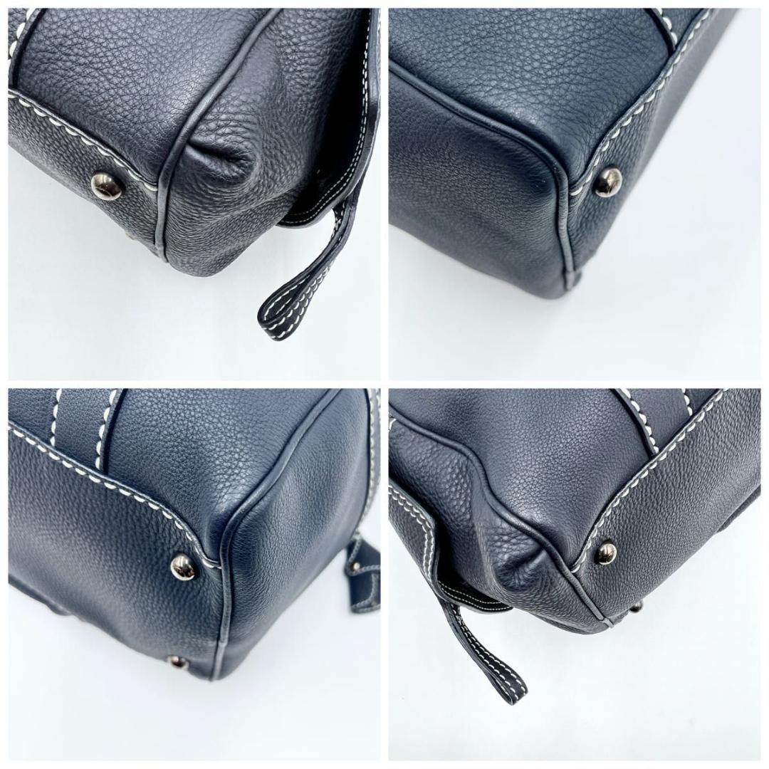 TOD’S トッズ ハンドバッグ ボストンバッグ型 ネイビー レザー 鍵付き