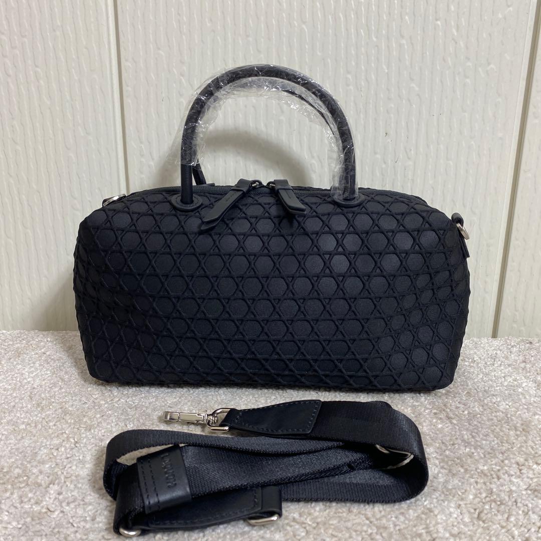 未使用 LAQUOH 【撥水加工】篭目柄エンボスボンディングミニボストン