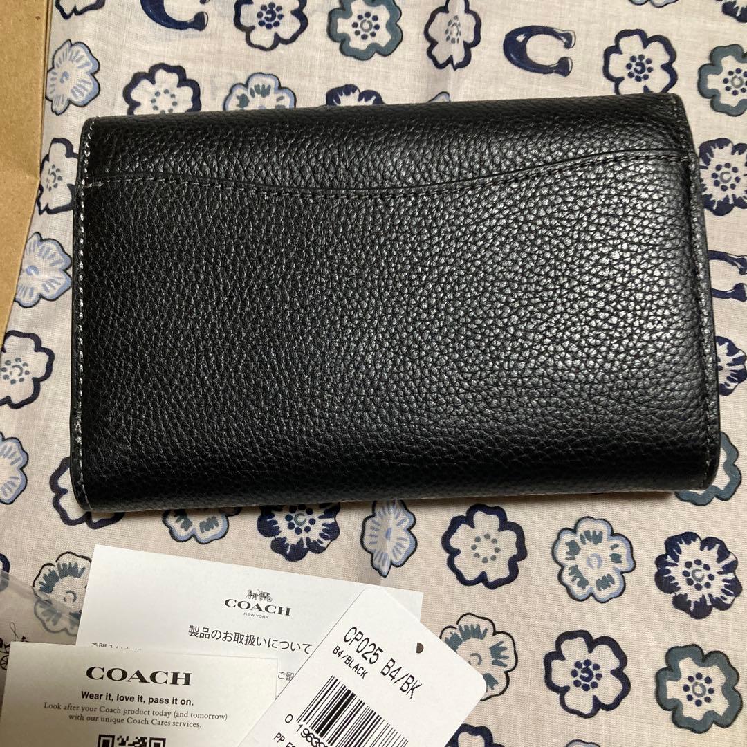 新品☆COACH 三つ折り財布 ブラック C025 B4/BK☆エッセンシャル☆