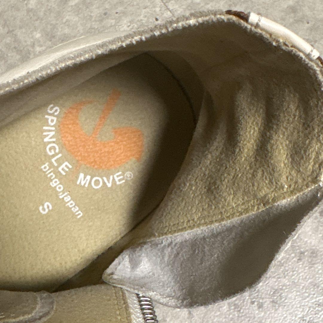 スピングルムーブ サイドジップ レザー 本革 スニーカー S アイボリー系