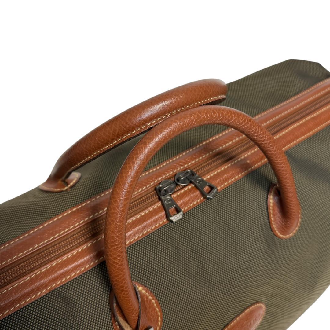 良品 LONGCHAMP 3335 ボストンバッグ キャンバス レザー 大容量