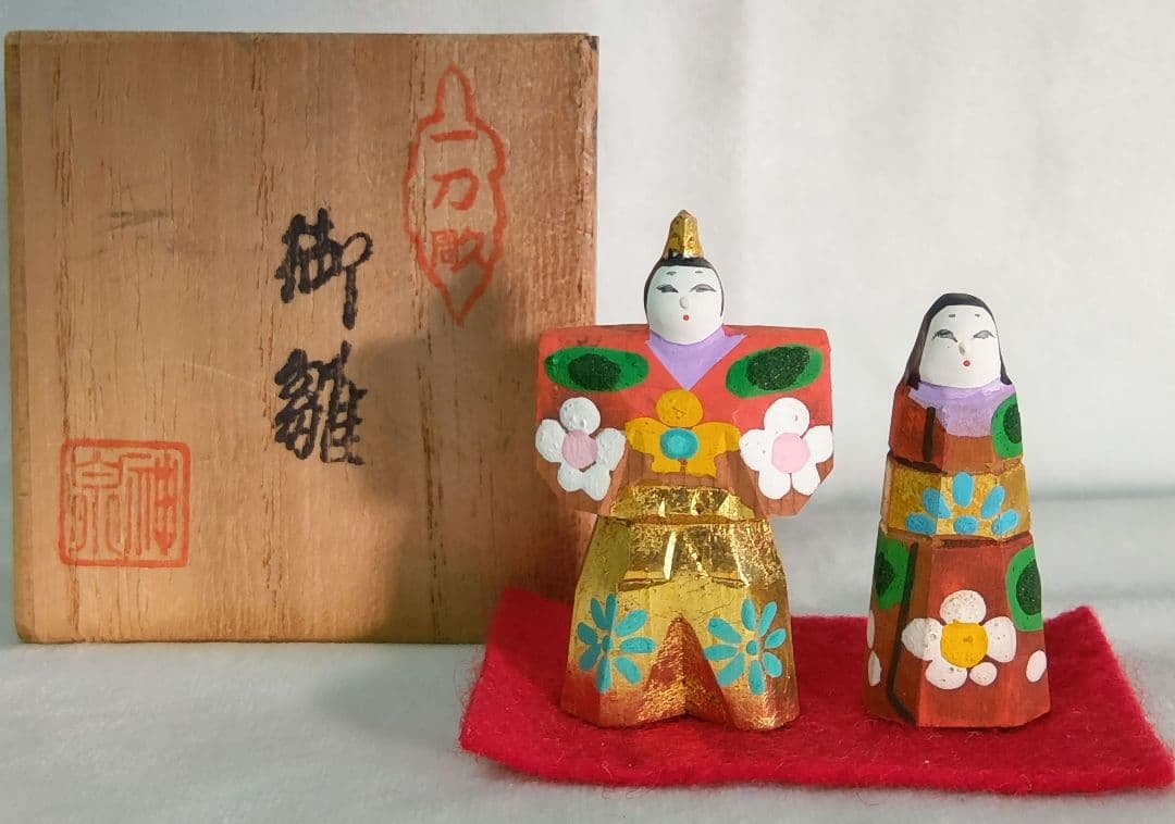 一刀彫　立雛　神泉　御雛　ひな人形　共箱　豆雛人形　ひなまつり　レトロ