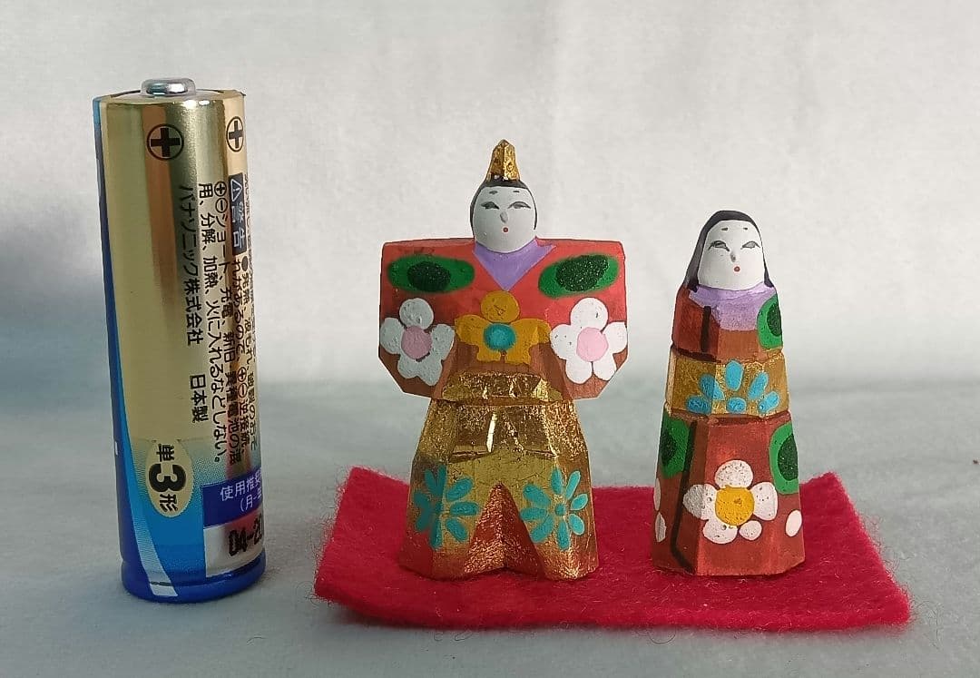 一刀彫　立雛　神泉　御雛　ひな人形　共箱　豆雛人形　ひなまつり　レトロ