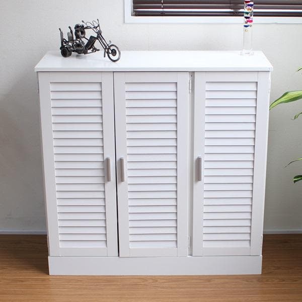 512　シューズボックス 下駄箱 ルーバー 90タイプ ホワイト DVD収納