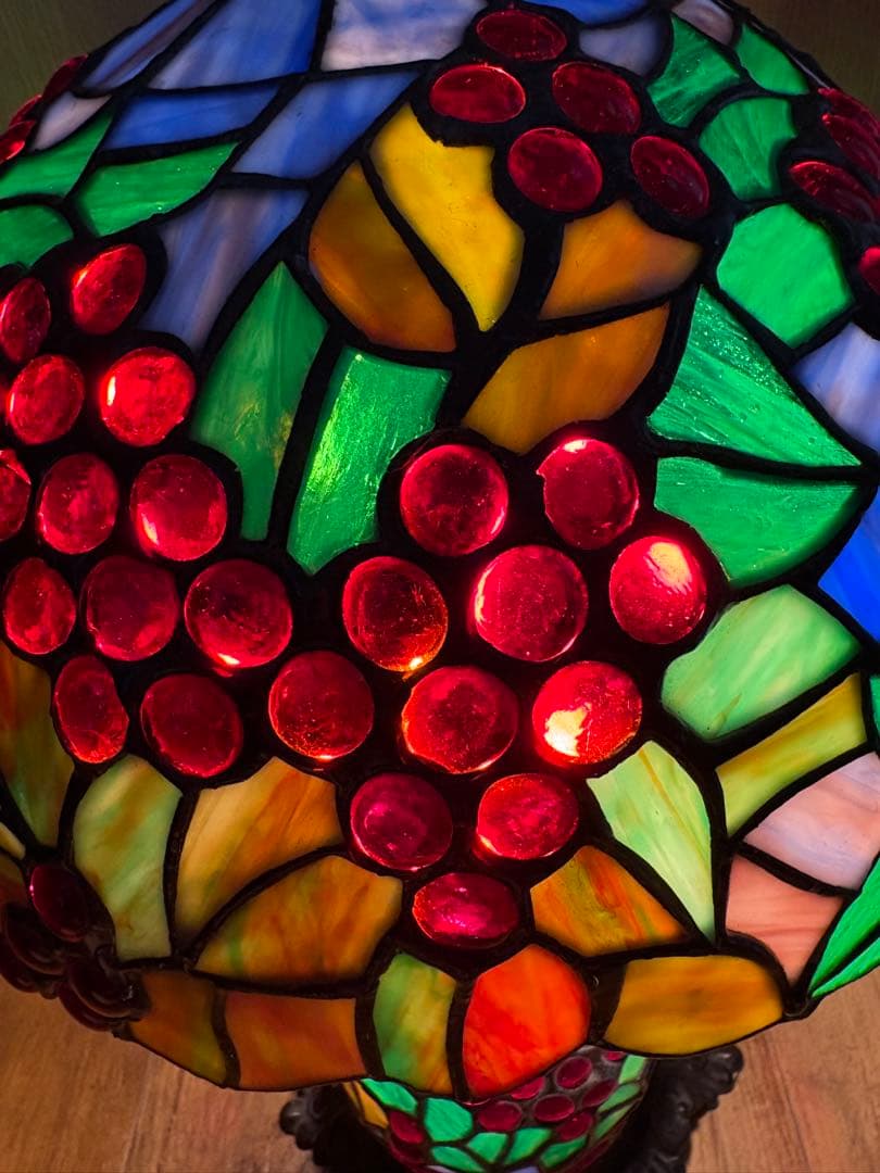 ステンドグラスランプ アンティーク 果実モチーフ 高さ約46cm