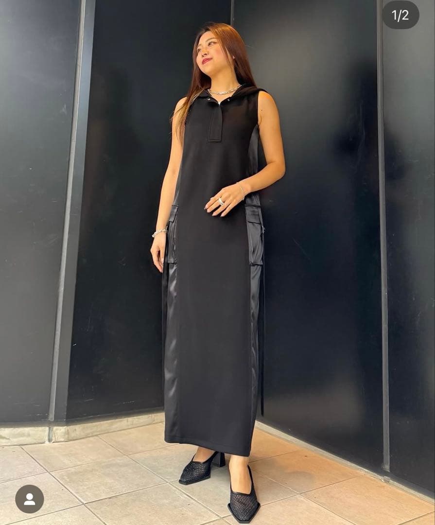 フード付き黒マキシドレスGlam Lips新品