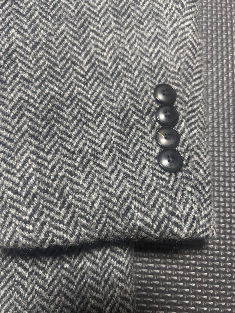 美品！　シェットランドウール100％チェスターコート　ヘリンボーン　グレー　XL