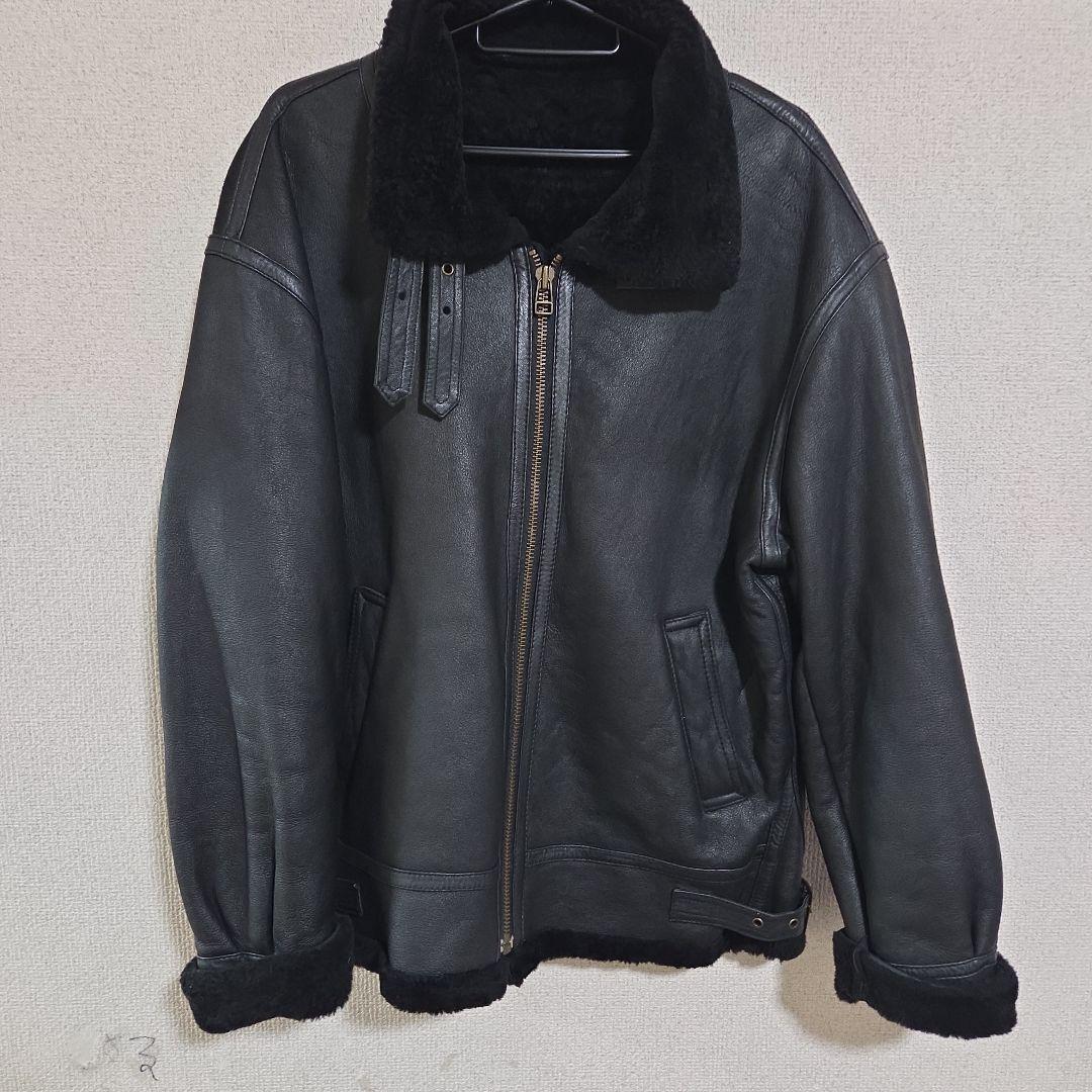 90'sレザームートンジャケット　B-3 ミリタリー　ボア　本革　黒　L