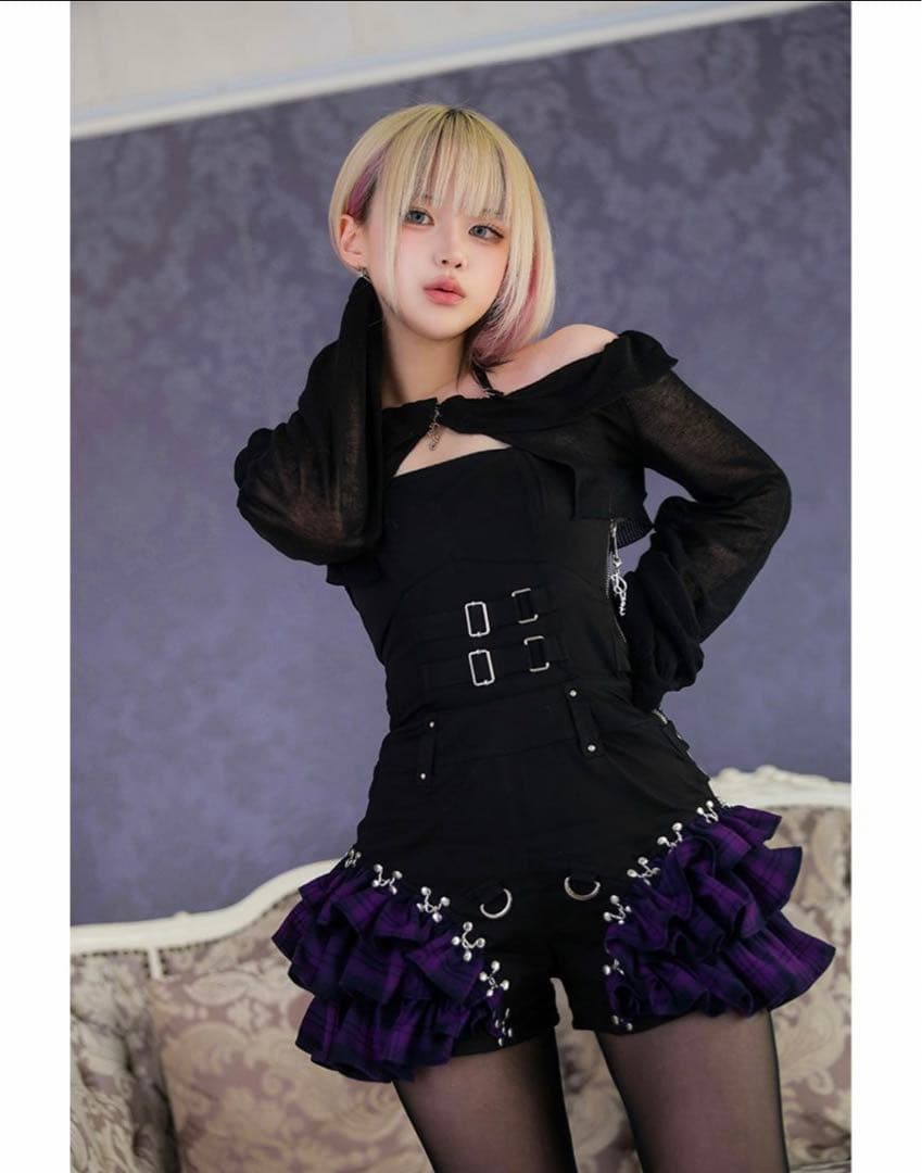 DustDevil チェックフリルオールインワンピース パープル