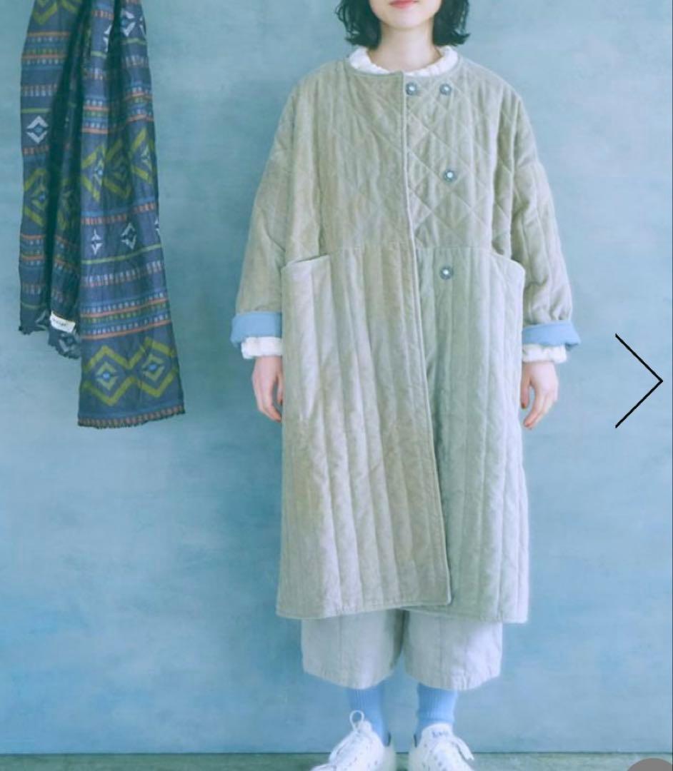 tumugu コットンベルベットキルティングコート　グレージュ